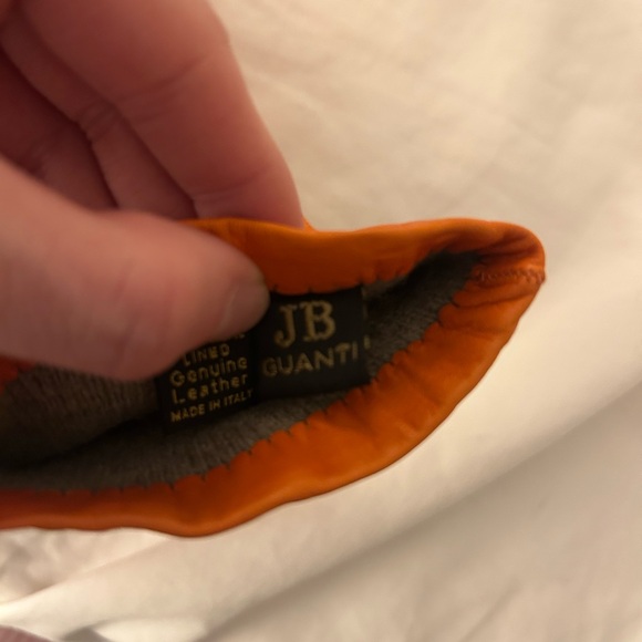 JB GUANTI Elegant Orange Leather Gloves, CASHMERE LINED, from Italy, size 7 - Picture 2 of 4